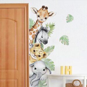 44.88 x 11.75 inch watercolor jungle animal wall decals forest animal wall sticker elephant lion monkey wall decals for kids baby nursery playroom bedroom classroom kindergarten wall decor