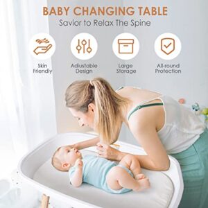Baby Changing Table Diaper Changing Tables, Height Ajustable Nursery Changing and Dressing Table Station with Changing Pad Storage Rack Pockets for Newborns Babies and Infants, White