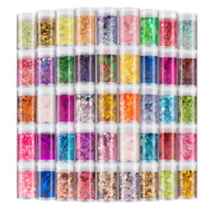 holographic chunky and fine glitter mix, 45 colors festival chunky sequins & fine glitter powder, iridescent glitter flakes, cosmetic face body eye hair nail art resin tumbler glitter loose glitter