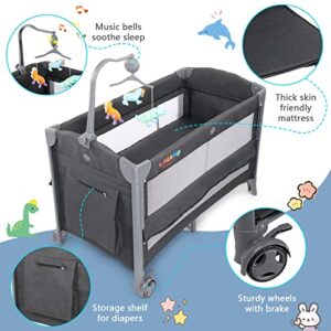 Ktaxon 3 in 1 Baby Bassinet, Bassinet Bedside Sleeper Baby Crib with 3 Levels Height Adjustment, Fast Folding Design and Flexible Wheel with Brake from Newborn to Toddles