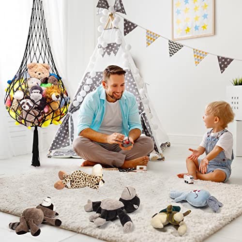 Stuffed Animal Net Or Hammock, Toy Net For Stuffed Animals, Stuffed Animal Holder With Hooks, Large Hammock For Stuffed Animals, Hanging Corner Stuffed Animal Organizer For Kids Bedroom Playroom Black