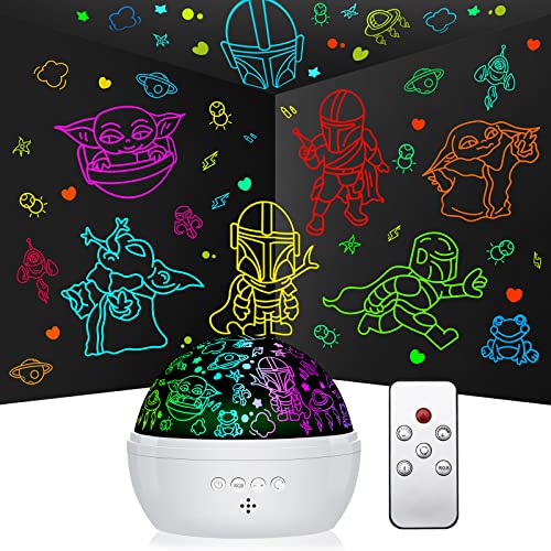 Baby Yoda Projection Lamp for Kids Bedroom Decor, Grogu Night Light for Boys & Girls Birthday, 360 Degree Rotating Night for Star War Christmas Gifts