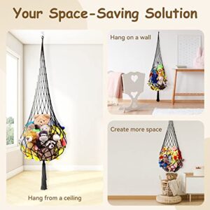 Stuffed Animal Net Or Hammock, Toy Net For Stuffed Animals, Stuffed Animal Holder With Hooks, Large Hammock For Stuffed Animals, Hanging Corner Stuffed Animal Organizer For Kids Bedroom Playroom Black