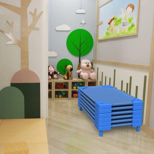 NOUJULOUN Daycare Cots,Daycare Furniture,Stackable Stainless Steel Tubes Cots for Kids(Blue,52"*23", 6Pack)