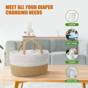 Twira Large Baby Diaper Caddy, Diaper Basket with Divider, Convenient Nursery Storage Box, Rope Diaper Box Organizer for Diapers, Changing Table Diaper Organizer (Brown & White)