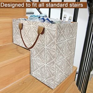 MIXNUS Stair Basket with Handles Felt Staircase Baskets for Carpeted and Wooden Stairsteps Stair Storage Organizer for Laundry Home and Office Decor, Beige