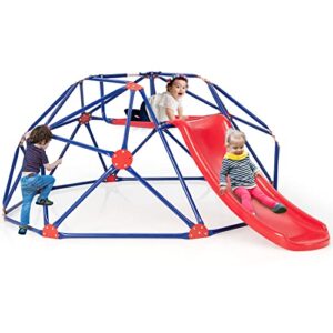 olakids climbing dome with slide, kids outdoor jungle gym geodesic climber, steel frame, 8ft climb structure backyard playground center equipment for toddlers 3-8