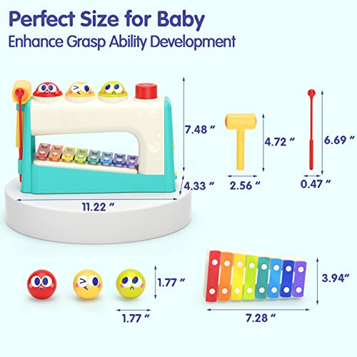 HOLA Toys for 1 Year Old Boy Gifts- 4 in1 Musical Pounding Toy with Xylophone, Baby Toys 12-18 Months, 1 Year Old Toys for Boys Toddler Toys Age 1-2 3, Montessori Toys for 1 Year Old Girl Gifts