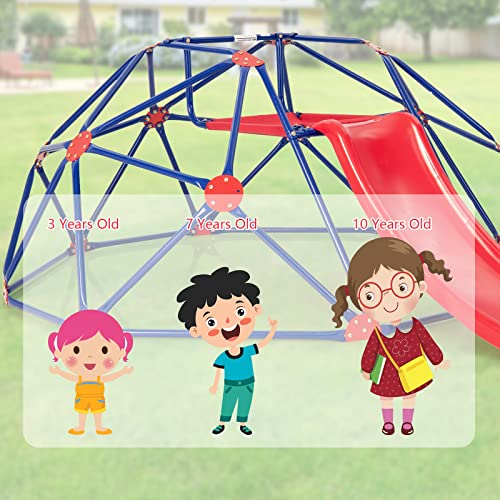 OLAKIDS Climbing Dome with Slide, Kids Outdoor Jungle Gym Geodesic Climber, Steel Frame, 8FT Climb Structure Backyard Playground Center Equipment for Toddlers 3-8