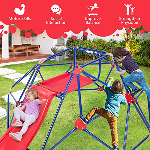 OLAKIDS Climbing Dome with Slide, Kids Outdoor Jungle Gym Geodesic Climber, Steel Frame, 8FT Climb Structure Backyard Playground Center Equipment for Toddlers 3-8