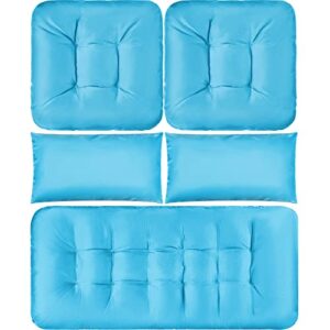 5 pieces wicker patio cushion sets include 1 loveseat 2 u-shape 2 matching chair cushions indoor outdoor tufted settee bench cushions replacement loveseat cushions for outdoor furniture (light blue)