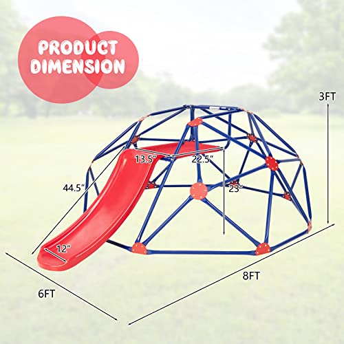 OLAKIDS Climbing Dome with Slide, Kids Outdoor Jungle Gym Geodesic Climber, Steel Frame, 8FT Climb Structure Backyard Playground Center Equipment for Toddlers 3-8