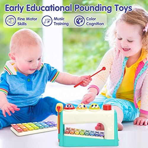 HOLA Toys for 1 Year Old Boy Gifts- 4 in1 Musical Pounding Toy with Xylophone, Baby Toys 12-18 Months, 1 Year Old Toys for Boys Toddler Toys Age 1-2 3, Montessori Toys for 1 Year Old Girl Gifts