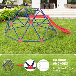 OLAKIDS Climbing Dome with Slide, Kids Outdoor Jungle Gym Geodesic Climber, Steel Frame, 8FT Climb Structure Backyard Playground Center Equipment for Toddlers 3-8