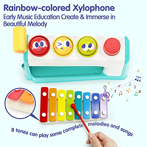 HOLA Toys for 1 Year Old Boy Gifts- 4 in1 Musical Pounding Toy with Xylophone, Baby Toys 12-18 Months, 1 Year Old Toys for Boys Toddler Toys Age 1-2 3, Montessori Toys for 1 Year Old Girl Gifts