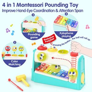 HOLA Toys for 1 Year Old Boy Gifts- 4 in1 Musical Pounding Toy with Xylophone, Baby Toys 12-18 Months, 1 Year Old Toys for Boys Toddler Toys Age 1-2 3, Montessori Toys for 1 Year Old Girl Gifts