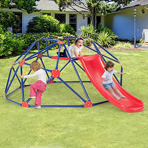 OLAKIDS Climbing Dome with Slide, Kids Outdoor Jungle Gym Geodesic Climber, Steel Frame, 8FT Climb Structure Backyard Playground Center Equipment for Toddlers 3-8