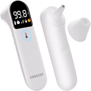 ear forehead thermometer for adults and kids: cooceer touchless temperature measurement - fast easy and accurate digital fever thermometers for family, baby, infants, toddler, children