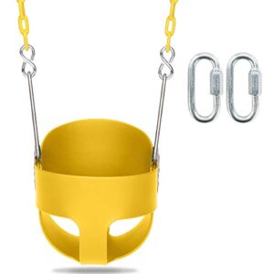 ktaxon toddler bucket swing, high back full kids bucket swings seat w/ coated chains & lock snap hooks, playground swing set accessories for outdoor backyard, 3 months-4 years (yellow)