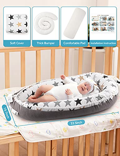 Mestron Baby Nest for 0-12 Months,Baby Lounger Baby Snuggle Infant Bassinet Mattress Insert Soft & Breathable Cotton Portable Infant Floor Seat Co-Sleeping (Star)