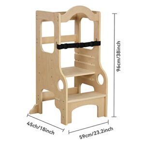 Kudikt Toddler Tower Kitchen Helper：Heavy Learning Tower for Toddlers 1-3 19.73 LB Wood Toddler Learning Tower Large Toddler Standing Tower Kitchen Tower