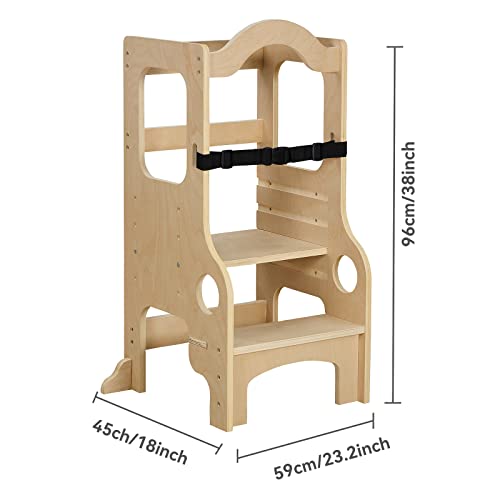 Kudikt Toddler Tower Kitchen Helper：Heavy Learning Tower for Toddlers 1-3 19.73 LB Wood Toddler Learning Tower Large Toddler Standing Tower Kitchen Tower