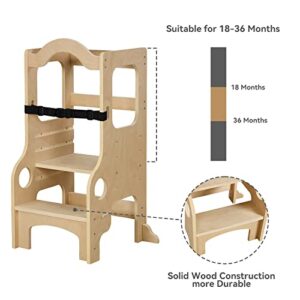 Kudikt Toddler Tower Kitchen Helper：Heavy Learning Tower for Toddlers 1-3 19.73 LB Wood Toddler Learning Tower Large Toddler Standing Tower Kitchen Tower