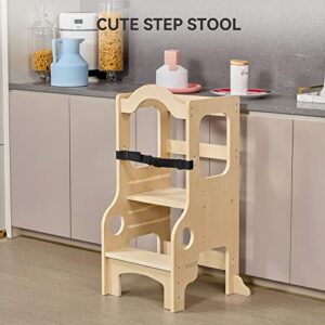 Kudikt Toddler Tower Kitchen Helper：Heavy Learning Tower for Toddlers 1-3 19.73 LB Wood Toddler Learning Tower Large Toddler Standing Tower Kitchen Tower