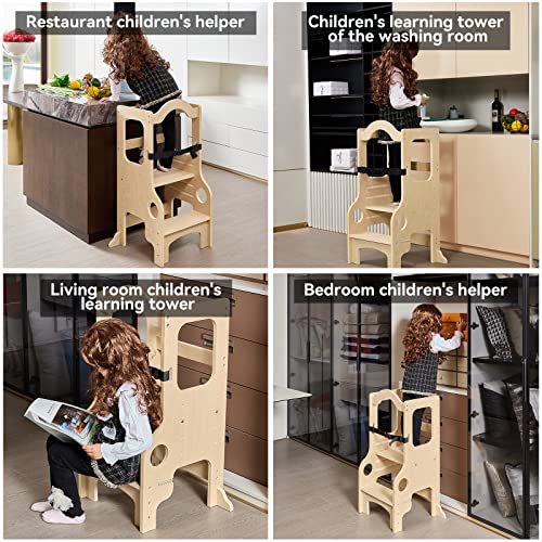 Kudikt Toddler Tower Kitchen Helper：Heavy Learning Tower for Toddlers 1-3 19.73 LB Wood Toddler Learning Tower Large Toddler Standing Tower Kitchen Tower