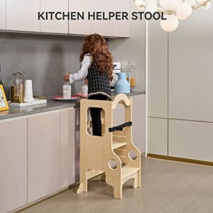 Kudikt Toddler Tower Kitchen Helper：Heavy Learning Tower for Toddlers 1-3 19.73 LB Wood Toddler Learning Tower Large Toddler Standing Tower Kitchen Tower