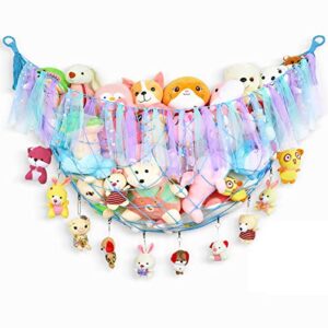 Basumee Stuffed Animals Net Or Hammock Wall Mounted Stuffed Animals Storage Display Plush Toy Storage With Tassels For Nursery Playroom Kids Room Decor