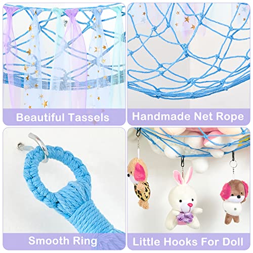 Basumee Stuffed Animals Net Or Hammock Wall Mounted Stuffed Animals Storage Display Plush Toy Storage With Tassels For Nursery Playroom Kids Room Decor