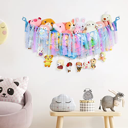 Basumee Stuffed Animals Net Or Hammock Wall Mounted Stuffed Animals Storage Display Plush Toy Storage With Tassels For Nursery Playroom Kids Room Decor