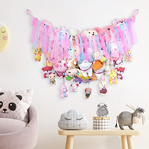 Basumee Stuffed Animals Net Or Hammock Wall Mounted Stuffed Animals Storage Display Plush Toy Storage With Tassels For Nursery Playroom Kids Room Decor