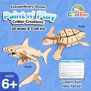 CoolToys Extraordinary Ocean Paint n' Play 3D Model and Craft Kit - Educational and Fun 3D Wooden Models Building and Painting Set for Kids Ages 6+ - Creative STEM Art Project for Boys and Girls