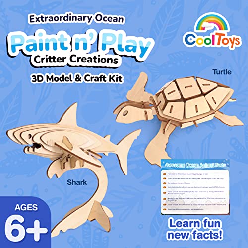CoolToys Extraordinary Ocean Paint n' Play 3D Model and Craft Kit - Educational and Fun 3D Wooden Models Building and Painting Set for Kids Ages 6+ - Creative STEM Art Project for Boys and Girls