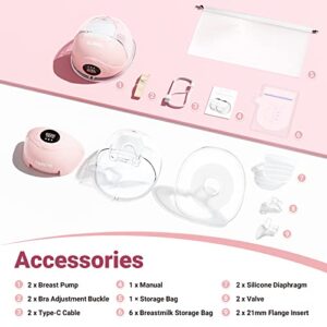 TSRETE Breast Pump, S23 Double Wearable Breast Pump Portable Hands-Free, Electric Breast Pumps with 3 Modes 12 Levels, Low Noise, LCD Display, All-in-One Wearable Pumps for Breastfeeding, 24mm-Pink