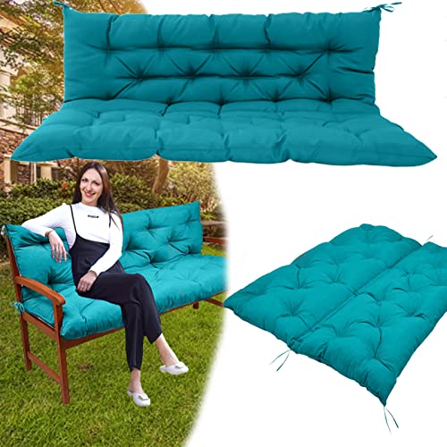 Dttra Replacement Cushions for Swing, Garden Bench Seat Cushion, Waterproof Swing Replacement Cushions with Backrest and Ties, Outdoor Porch Patio Swing Non-Slip Chairs Pad (E, 40 x 60in), Lake Blue