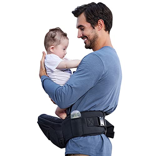 Baby Ergonomic Hip Carrier with Seat for Child Infant with Advanced Adjustable Waistband &Various Pockets, Carrier for Newborn to Toddlers All-Seasons(Black)