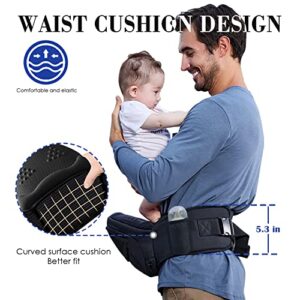 Baby Ergonomic Hip Carrier with Seat for Child Infant with Advanced Adjustable Waistband &Various Pockets, Carrier for Newborn to Toddlers All-Seasons(Black)