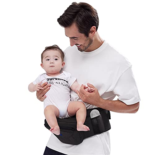 Baby Ergonomic Hip Carrier with Seat for Child Infant with Advanced Adjustable Waistband &Various Pockets, Carrier for Newborn to Toddlers All-Seasons(Black)