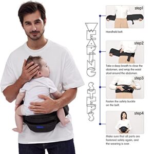 Baby Ergonomic Hip Carrier with Seat for Child Infant with Advanced Adjustable Waistband &Various Pockets, Carrier for Newborn to Toddlers All-Seasons(Black)