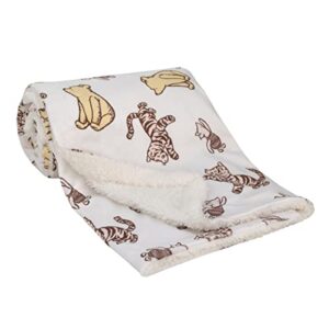 disney classic pooh hunny fun with piglet and tigger white and taupe super soft baby blanket