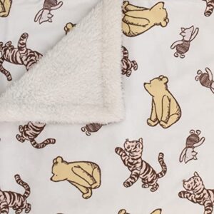 Disney Classic Pooh Hunny Fun with Piglet and Tigger White and Taupe Super Soft Baby Blanket