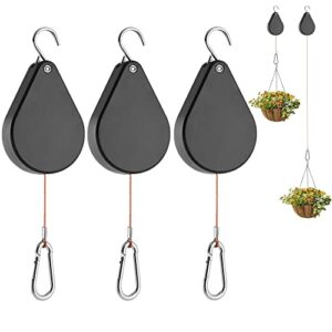 WROSWT Upgraded Retractable Plant Hanger,Plant Pulleys for Hanging Plants,Easy to Raise and Lower,Auto Lock,Heavy Duty, Adjustable Hook for Garden Baskets Pots,Birds Feeder, 3 Pack