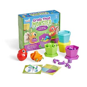 hand2mind grab that monster fine motor activity set, fine motor skills games for toddlers, occupational therapy toys, preschool learning activities, prewriting toys, color sorting, pincer grasp toys