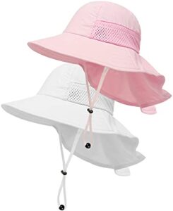 2-pack toddler baby sun hat summer upf 50+ protection for boys girls kids adjustable beach hats with bucket wide brim age 1-7 years outdoor(medium,pink + white)