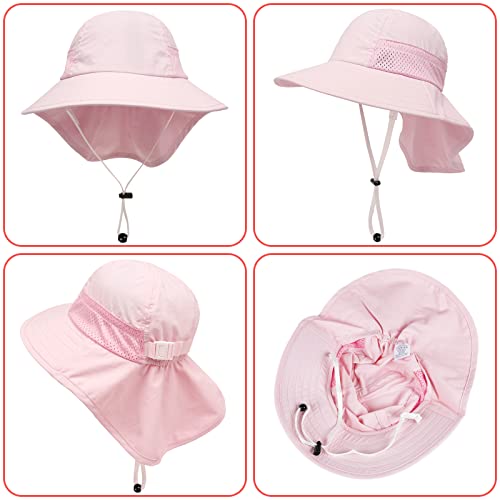 2-Pack Toddler Baby Sun Hat Summer UPF 50+ Protection for Boys Girls Kids Adjustable Beach Hats with Bucket Wide Brim Age 1-7 Years Outdoor(Medium,Pink + White)