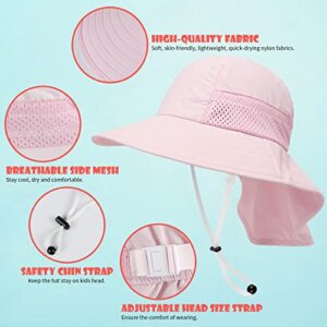 2-Pack Toddler Baby Sun Hat Summer UPF 50+ Protection for Boys Girls Kids Adjustable Beach Hats with Bucket Wide Brim Age 1-7 Years Outdoor(Medium,Pink + White)