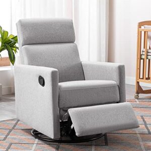 i-pook swivel recliner chair, modern plush upholstered rocker nursery chair with adjustable backrest and retractable footrest 360 degree swivel glider chair accent chair for living room bedroom, gray
